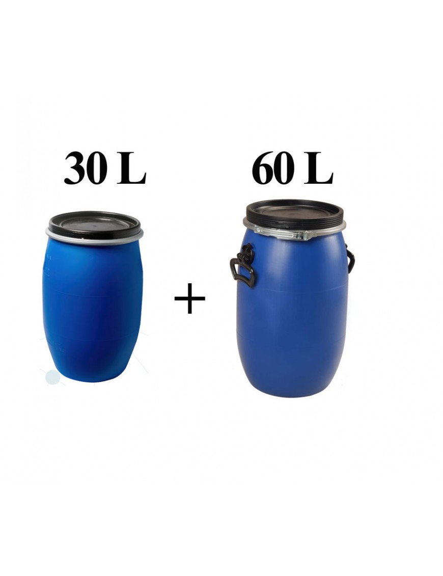 Fût Plastique 220 Litres Homologué UN - Pour Stockage Carburants, Huiles - 2 Bondes, Dimensions 58x58x95 Cm