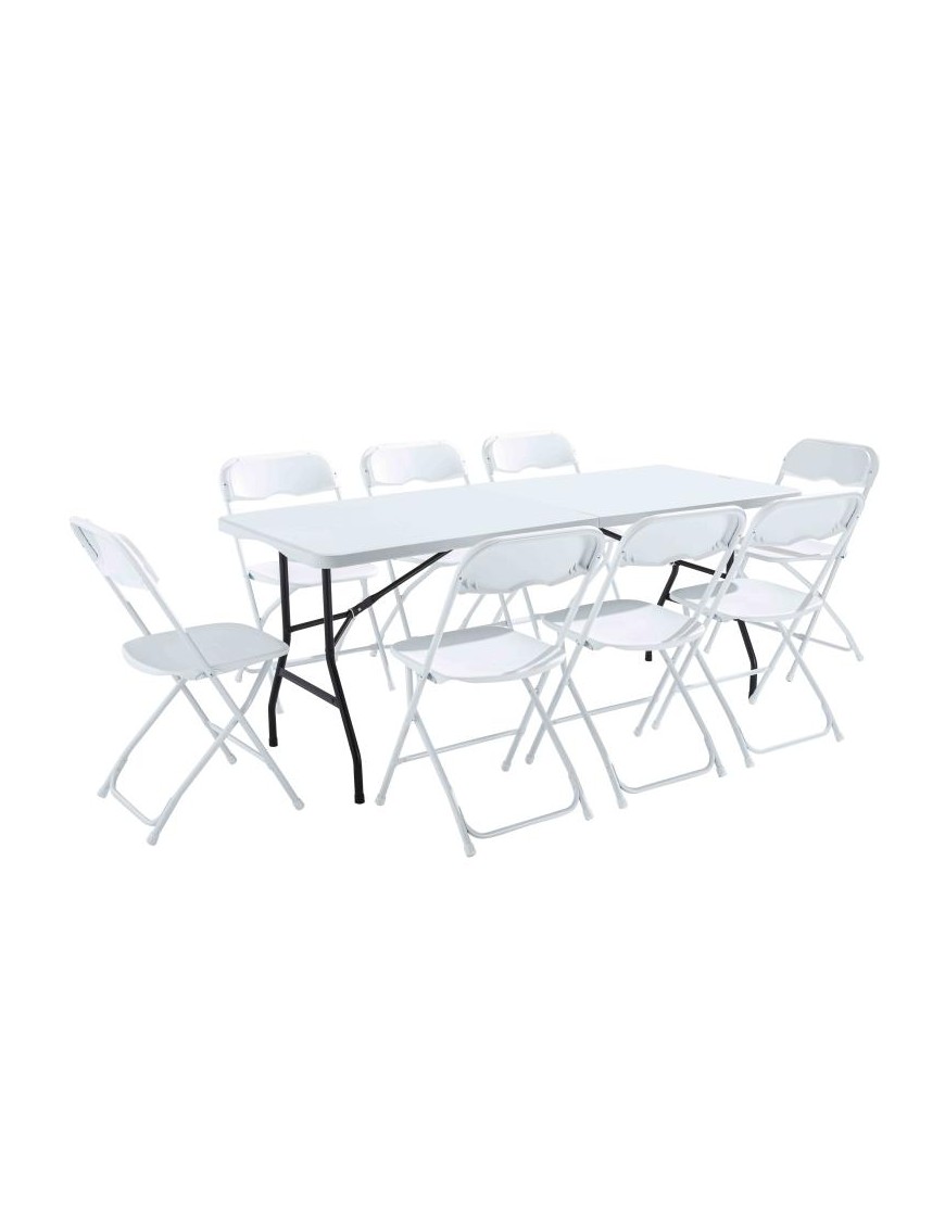 Table pliante Valise 180 x 70 x 74 cm + 8 chaises
