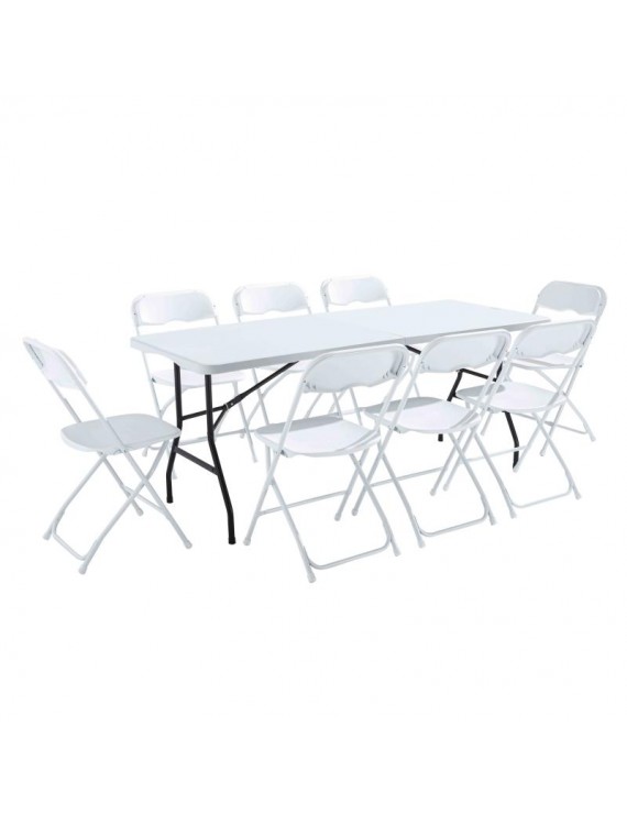 Table pliante Valise 180 x 70 x 74 cm + 8 chaises