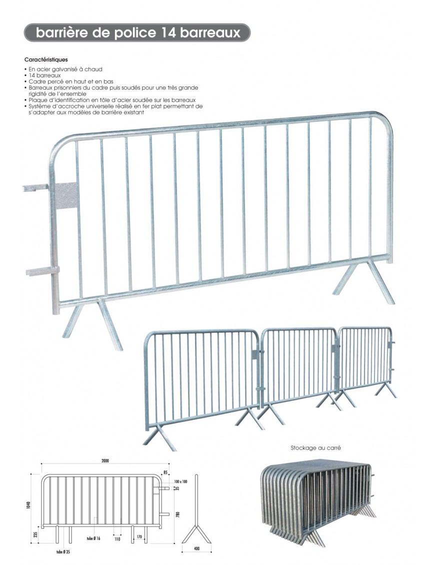 Barrière de police 18 Barreaux